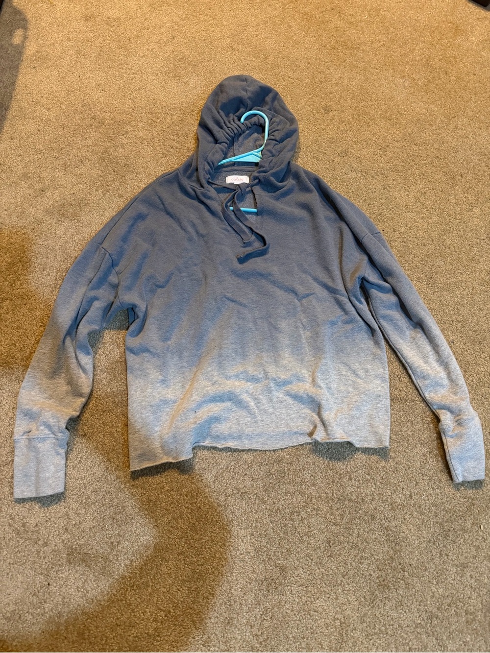Colsie Blue Gray Ombré Knit Hoodie with Teal Hanger Accent
